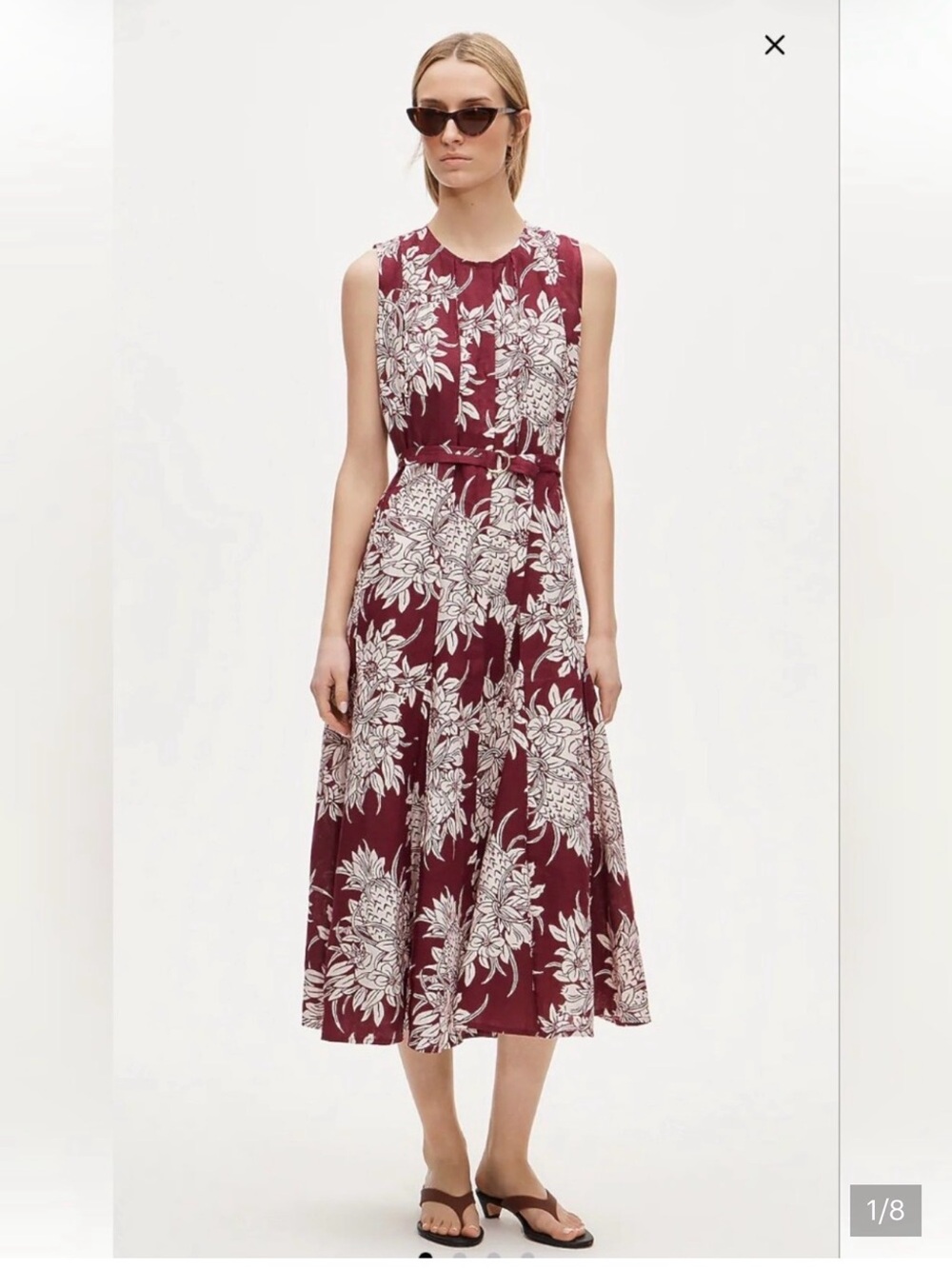 J. Crew Maroon Floral Belted Midi Dress